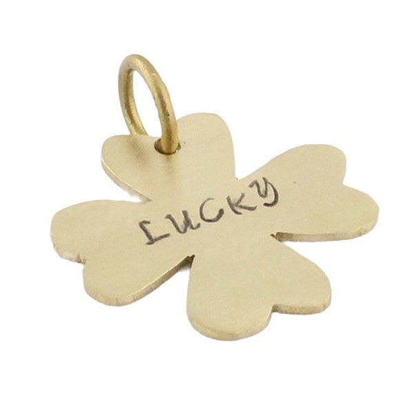 ID personalizzato per targhetta per cani Lucky Clover per targhetta per collare con nome frontale stampato, telefono sul retro, testo, indirizzo