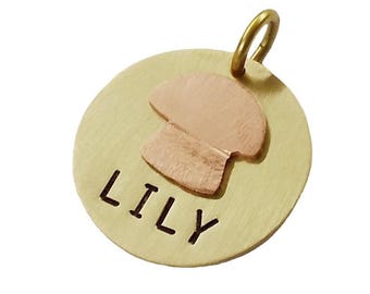 Mushroom Dog Tag, Personalized Forest Pet ID, Hand Stamped