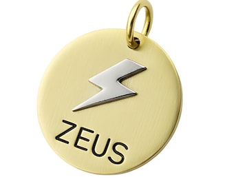 Custom Lightning Bolt Dog Tag, Custom Zeus Mixed Metal Pet ID
