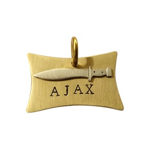 Sword Dog Tag, Custom Engraved Pet ID with Name and Phone, Hand Stamped Collar Tag for Brave Dogs