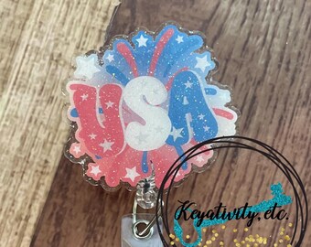 USA Badge Reel • Patriotic Fireworks 4th of July Fourth Independence Day Red White Blue • Ready to Ship