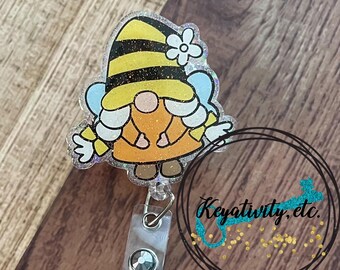 Gnome Badge Reel • Spring Bee Daisy Girl Braids Hat Glitter • Ready to Ship