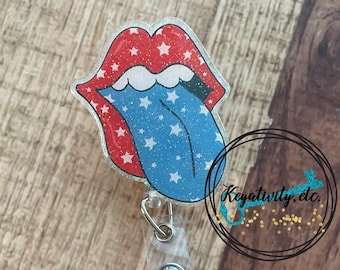 Tongue USA Badge Reel • Rock N Roll Stars Stripes Patriotic Fireworks Fourth of July Independence Day Red White Blue • Ready to Ship