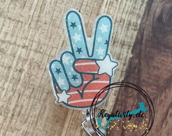 Peace Sign Badge Reel • USA Stars Stripes Patriotic Fireworks 4th of July Fourth Independence Day Red White Blue • Ready to Ship