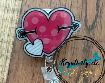 Heart with Arrow Badge Reel • Valentine’s Day Heart Glitter Pink • Ready to Ship
