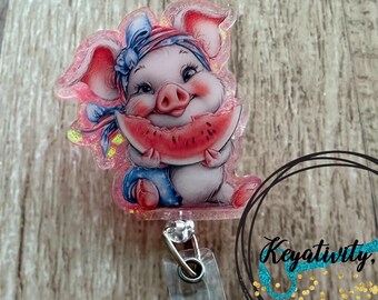 Summer Pig Badge Reel • Pink Piggy Piglet Glitter Sparkles Cute Pretty Farm Life Farmer Crazy Pig Lady • Ready to Ship