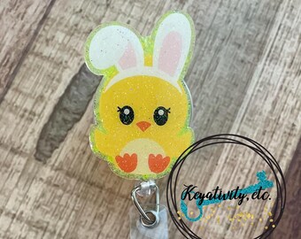 Easter Badge Reel • Baby Chick with Bunny Ears nurse RN hospital doctor office assistant receptionist • Ready to Ship