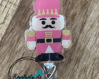 Nutcracker Badge Reel • Ballet Santa’s Helper Solider Mouse King Face Hair Hat Christmas Classic Cute Pink Gold • Ready to Ship