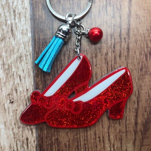 Ruby Red Slippers Keychain • Wizard of Oz Dorothy Gingham Glitter Tassel Key Chain • Made to Order