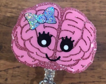 Brain Badge Reel Head • Injury Brain Surgery Neurology Neurologist Doctor Office Nurse RN Glitter Cute Kawaii • CUSTOM Made to Order
