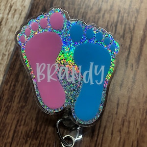 Baby Feet Badge Reel • NICU Labor and Delivery Obstetrics OBGYN Medical Doctor Office Nurse RN Glitter •Made to Order Custom Personalized V2