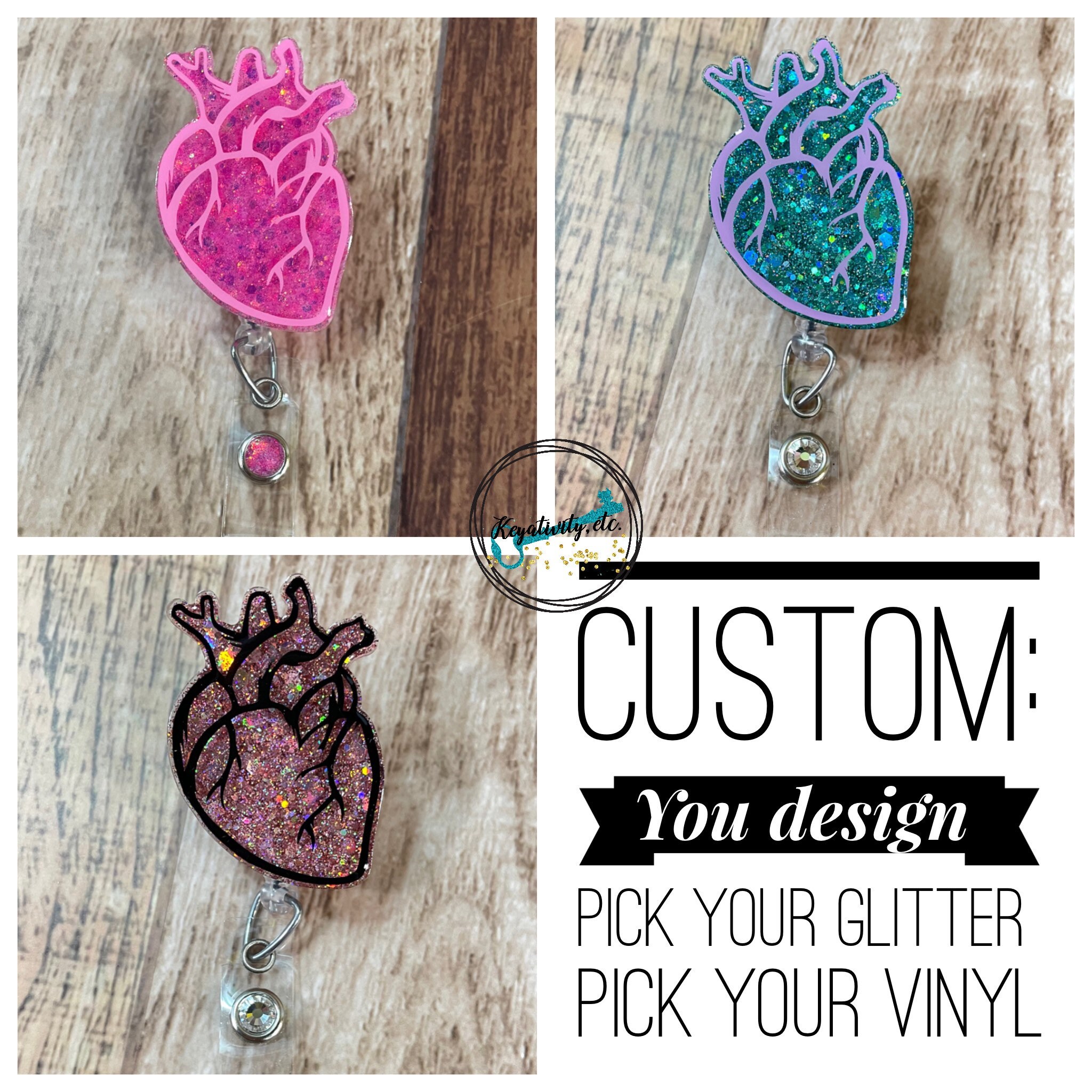 Anatomical Heart Badge Reel • Heart Surgery Cardiology Cardiologist Cath  Doctor Office Nurse RN Glitter Cute • Made to Order V2