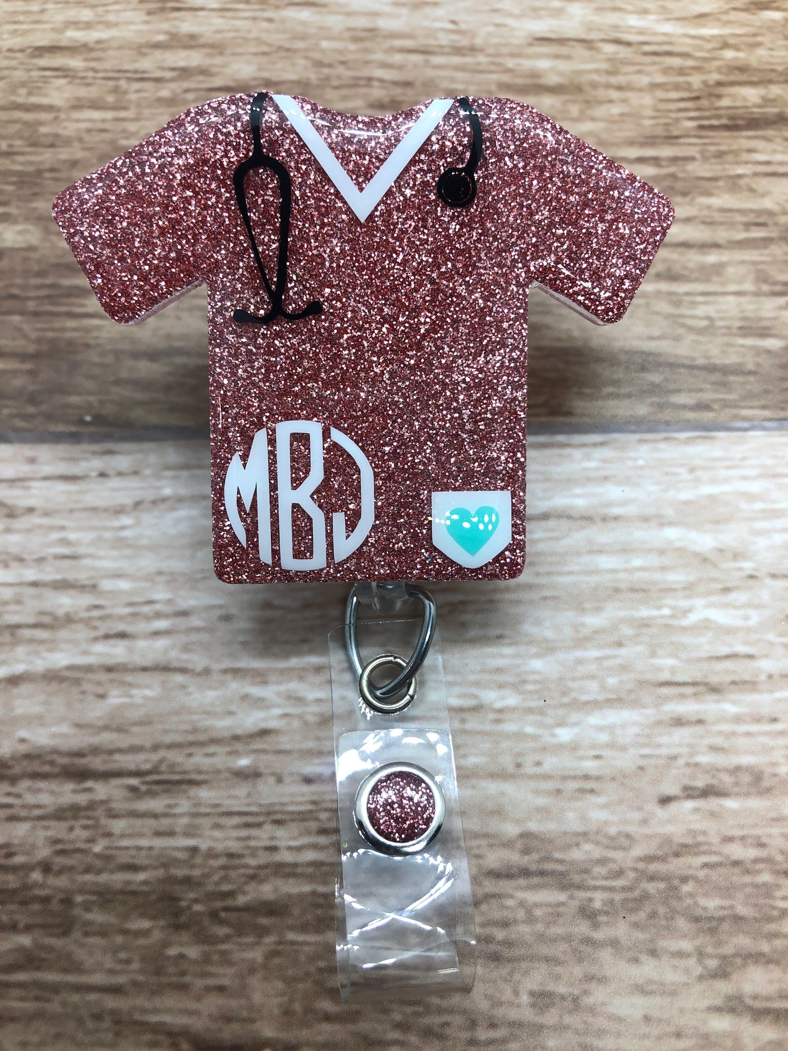 Monogram Scrub Top Badge Reel glitter nurse doctor doc RN | Etsy