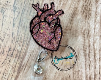 Anatomical Heart Badge Reel • Heart Surgery Cardiology Cardiologist Cath Doctor Office Nurse RN Glitter Cute • Made to Order V2