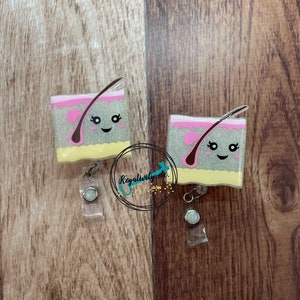Skin Cell Dermatology Badge Reel • Esthetician Skincare Dermatologist Cells Hair Follicle Glitter • Made to Order