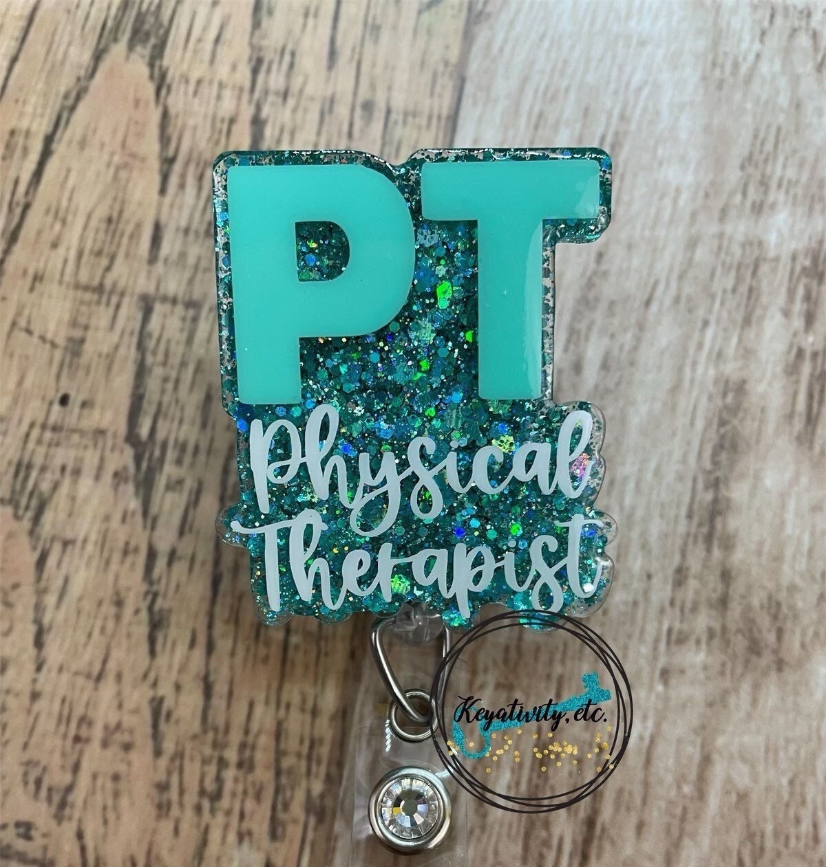 Physical Therapy Badge Reel, Glitter Rn Id Holder, Retractable