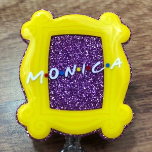 Friends Monica's Door Badge Reel • Yellow Frame, Personalized Name