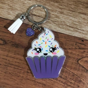 Cupcake Keychain Ice Cream Dish Cute kawaii glitter personalized Tassel Key Chain Made to Order