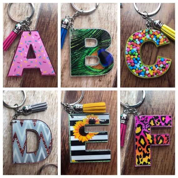 Glitter Initial Keychain Letter Keychain Monogram Personalized