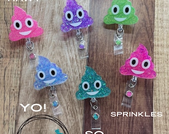 Glitter Poop Emoji Badge Reel •