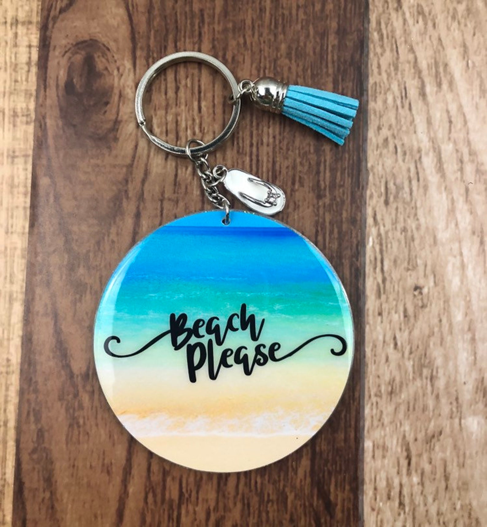 Beach Please Keychain Sand Beachy Scene Summer Lake Sky Flip Etsy