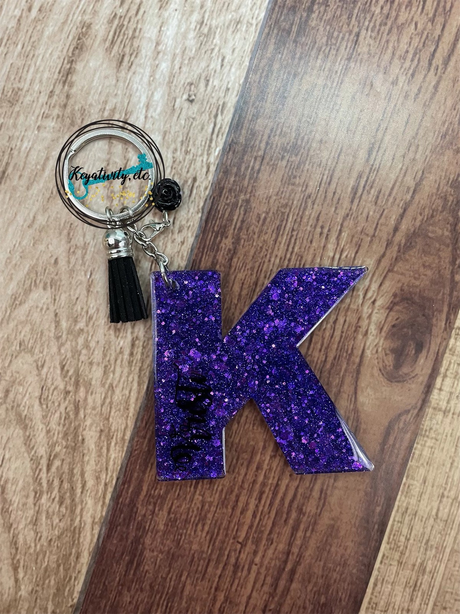 Letter Initial Keychain • Monogram Glitter Tassel Key Chain Rose • Made ...