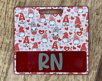 Valentine Gnomes Badge Buddy • Gnomies Gnome Valentines Day Cute Buddies Badges Name Tags Personalized Gift New Job • Made to Order