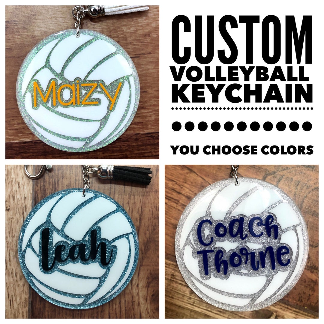 Personalized Volleyball Keychain Custom Glitter Key Chain Gift Travel