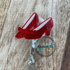 Ruby Red Slippers Badge Reel • Wizard of Oz Dorothy Red Glitter Badge Holder ID • Made to Order