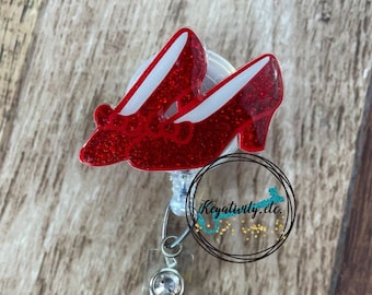 Ruby Red Slippers Badge Reel • Wizard of Oz Dorothy Red Glitter Badge Holder ID • Made to Order