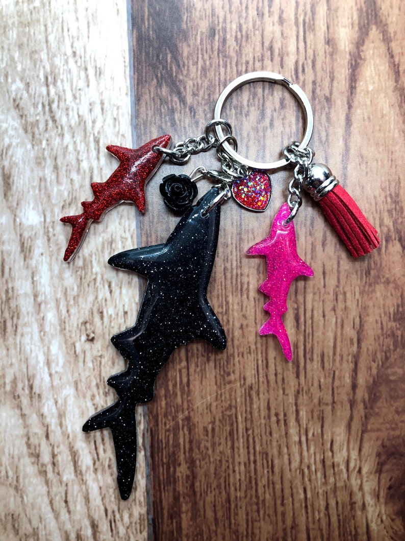 Mommy Baby Shark Sharks Mom Mama Glitter Tassel Keychain Key Etsy