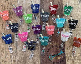 Mortar and Pestle Pharmacist Badge Reel • with Name Pharmacy Tech Rx Prescription CPhT Pharm D Gift  • Made to Order Personalized Custom