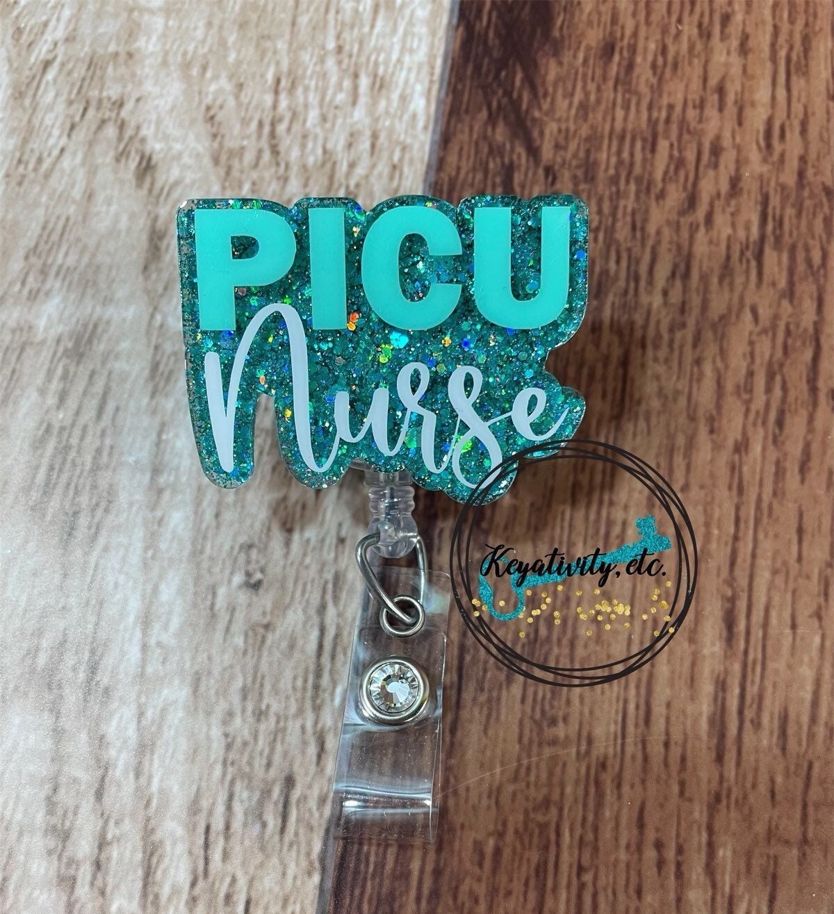 PICU Nurse Badge Reel Pediatric Intensive Care Unit RN Hospital Office  Glitter Made to Order You Pick Colors 