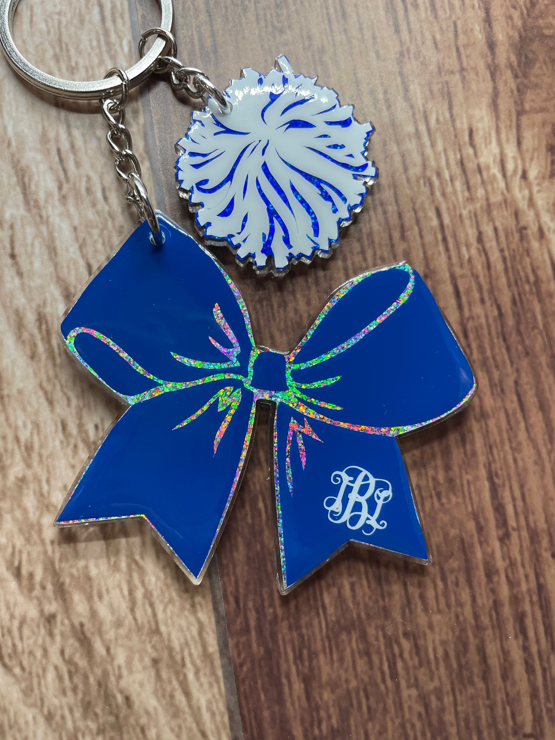 Cheer Bow Pom Pom Keychain Cheerleader Cheering High School Etsy