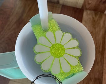 Daisy l Tumbler Topper • Yellow Glitter Daisies Fits Stanley 40 ounce 2.0 FlowState Cups • Ready to Ship