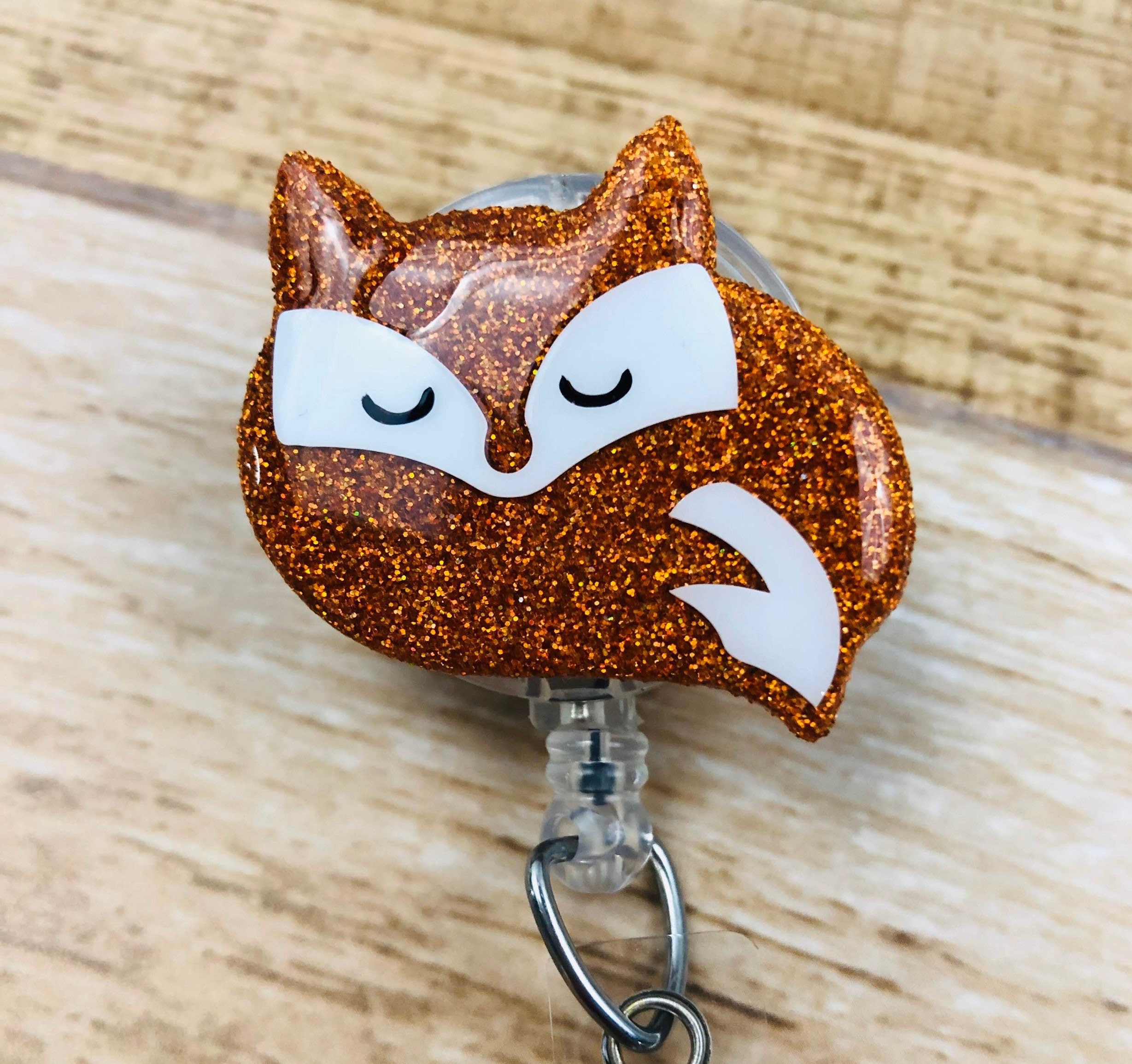 Glitter Fox Badge Reel * Acrylic Nurse Doctor ID Clip
