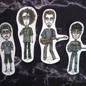 Paquete de pegatinas de Rage Against the Machine: Zack de la Rocha, Tom Morello, Brad Wilk, Tim Commerford. Pegatinas de vinilo, música rap rock de los 90.
