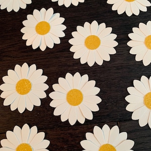 10 handmade paper card stock daisies with glitter centre