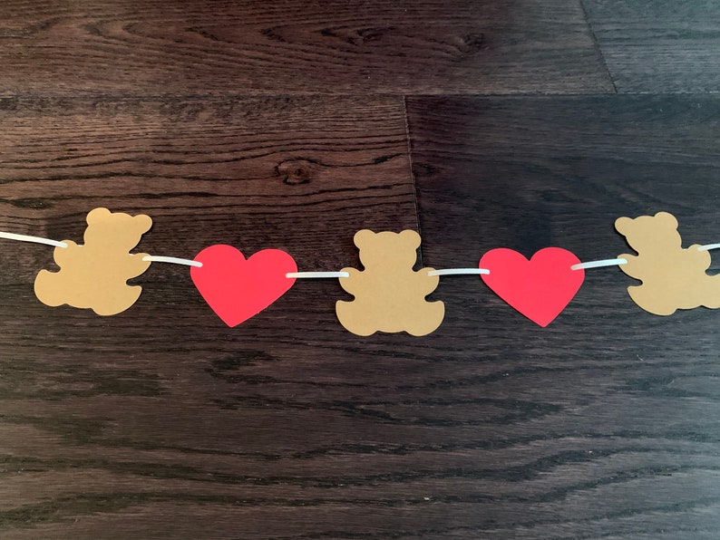Handmade paper garland 3 bears and 2 hearts