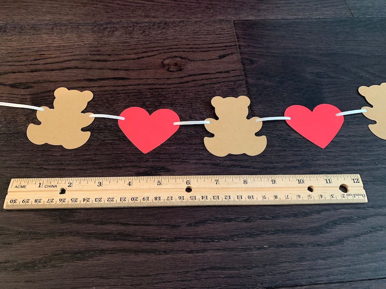 Handmade paper garland 3 bears and 2 hearts