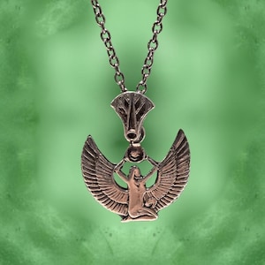 Vintage Winged Isis/Goddess/Egyptian Theme Pendant with Silver Chain Circa 1990s