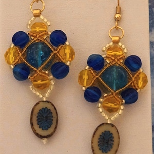 Elegant Blue & Gold Beaded Earrings