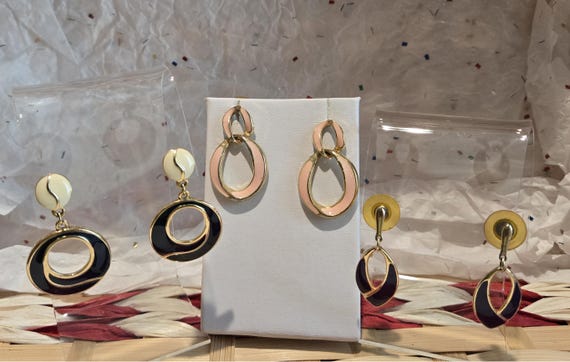 Vintage Gold Drop Earrings: 1980s-90s Blue, Pink,… - image 6