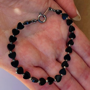Silver Heart Onyx Bracelet - Etsy