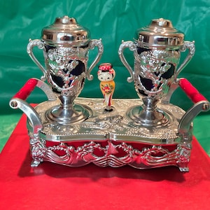 Vintage Estate Music Box Salt & Pepper Shakers Cobalt Blue +