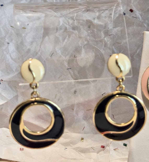 Vintage Gold Drop Earrings: 1980s-90s Blue, Pink,… - image 1