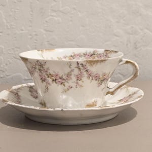 Theodore Haviland Cup & Saucer Gold Trim Pink Roses Limoges France