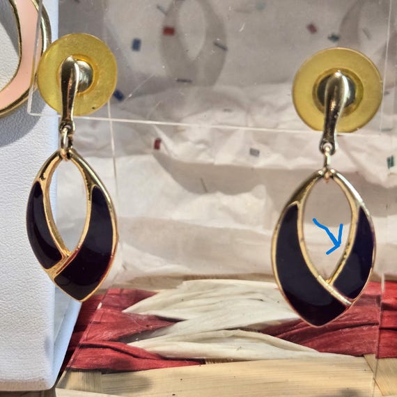 Vintage Gold Drop Earrings: 1980s-90s Blue, Pink,… - image 3