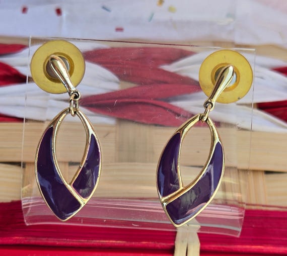 Vintage Gold Drop Earrings: 1980s-90s Blue, Pink,… - image 8