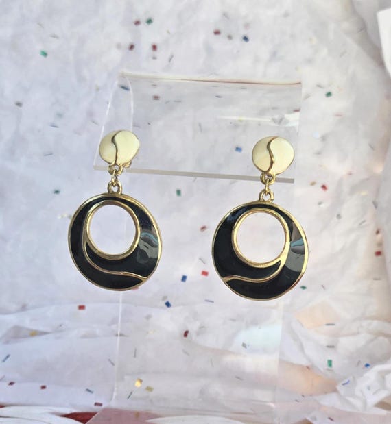 Vintage Gold Drop Earrings: 1980s-90s Blue, Pink,… - image 5